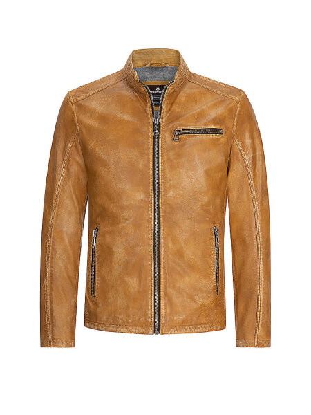 MILESTONE Herren Lederjacke MSMonza Stehkragen im gewaschenen Cognac braun