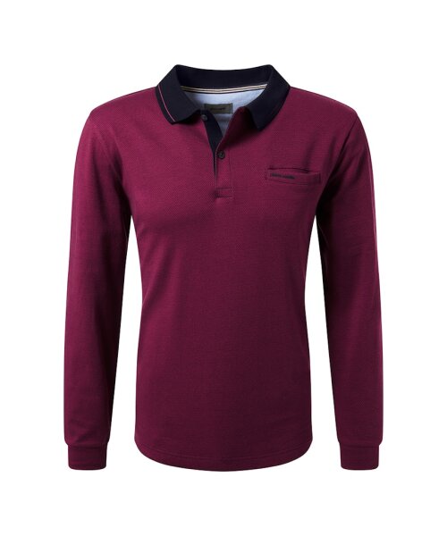 PIERRE CARDIN Herren Langarm Polo Shirt winetasting dunkelrot