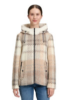 AMBER & JUNE Damen Wollstoff Jacke mit Kapuze, hellbeige braun kariert