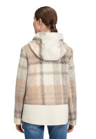 AMBER & JUNE Damen Wollstoff Jacke mit Kapuze, hellbeige braun kariert