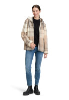 AMBER & JUNE Damen Wollstoff Jacke mit Kapuze, hellbeige braun kariert