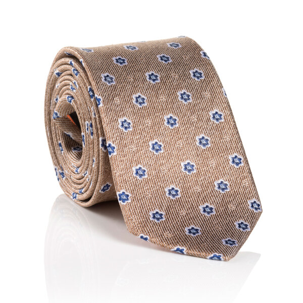Krawatte Seide 6,5 cm breit, beige floral gemustert