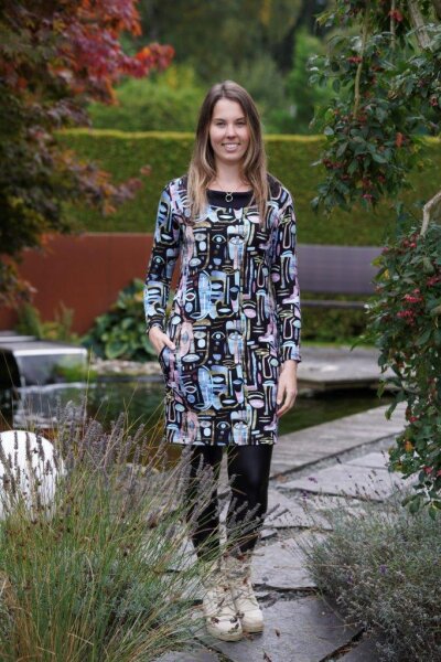 your cameo Damen Kleid mit Kapuze – Print-Design, flieder, blau, schwarz