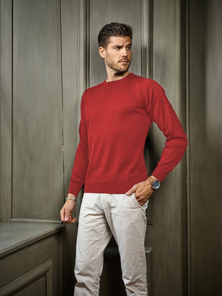 Mode Monte Carlo Herren Pullover Rundhals Rot