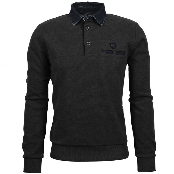 Mode Monte Carlo Sweat-Shirt Polo Knopf Schiefergrau
