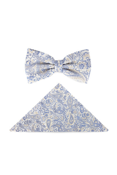 DIGEL Fest/Hochzeit Fliege "Less" mit Einstecktuch Set Paisleymuster in Hellblau Weiß