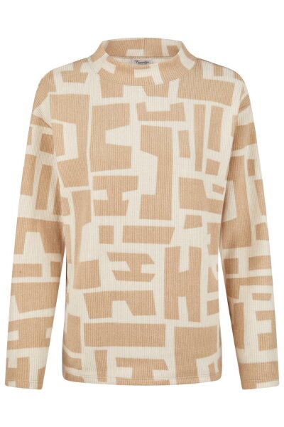 Barbara Lebek Damen Langarm Shirt Offwhite Mit Muster & Stehkragen