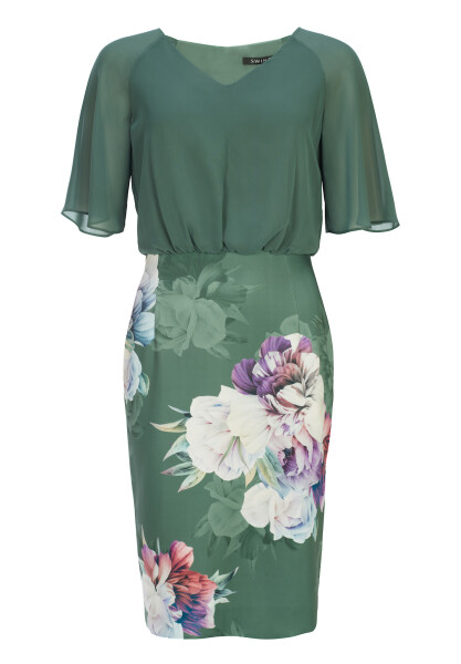 SWING Cocktailkleid mit Scubarock floral grün / multi