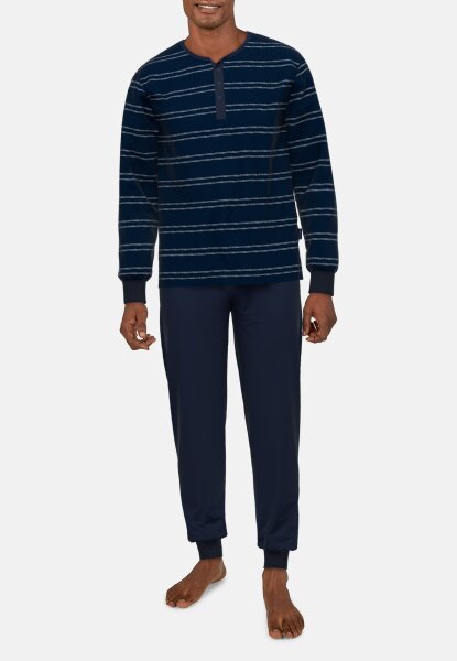 TOM TAILOR Herren Schlafanzug Pyjama blau dunkel 4 Knopf Bündchen
