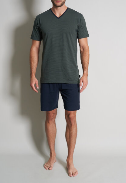 TOM TAILOR Herren Schafanzug Shorty grün dunkel Ringel