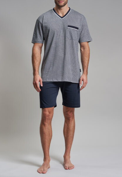 GÖTZBURG Herren Schafanzug Shorty bedruckt blau-mittel-minimal