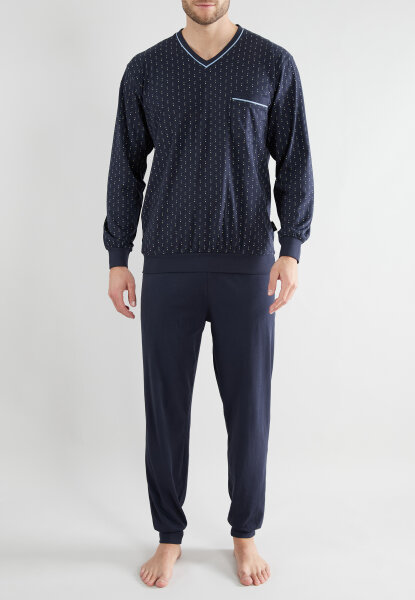 GÖTZBURG Herren Schlafanzug Pyjama bedruckt navy