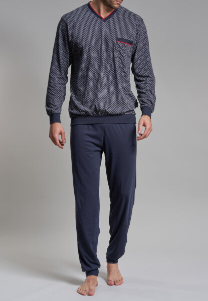 GÖTZBURG Herren Schlafanzug Pyjama bedruckt navy
