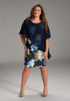 SWING Curve / Etui Kleid aus bedrucktem Scuba mit Chiffon Überwurf navy / multi Blau