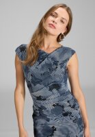 SWING Etui Kleid aus bedrucktem Ottoman mit Drapierung, dunkelblau