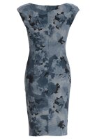 SWING Etui Kleid aus bedrucktem Ottoman mit Drapierung, dunkelblau