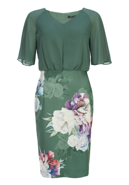 SWING Cocktailkleid mit Scubarock floral grün / multi 48