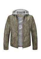 MILESTONE Herren Lederjacke MSRaymond mit Kapuze im gewaschenen khaki grün 56