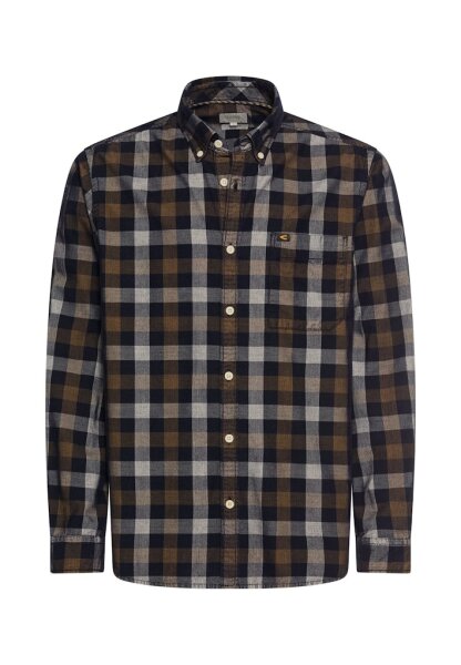 Camel Active Herren Kariertes Langarm Hemd mit Brusttasche, dunkelblau braun L