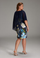 SWING Curve / Etui Kleid aus bedrucktem Scuba mit Chiffon Überwurf navy / multi Blau 48