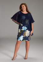 SWING Curve / Etui Kleid aus bedrucktem Scuba mit Chiffon Überwurf navy / multi Blau 48