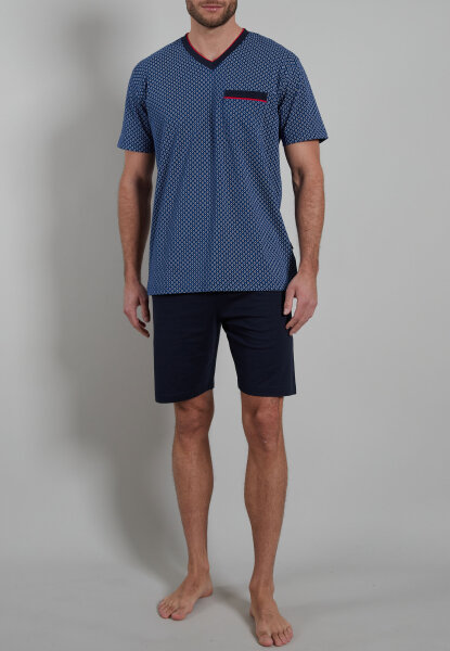 GÖTZBURG Herren Schafanzug Shorty bedruckt blau-dunkel-uni