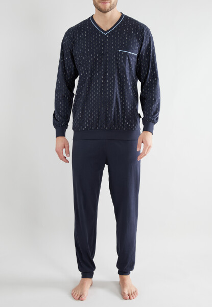 GÖTZBURG Herren Schafanzug Pyjama bedruckt navy 48