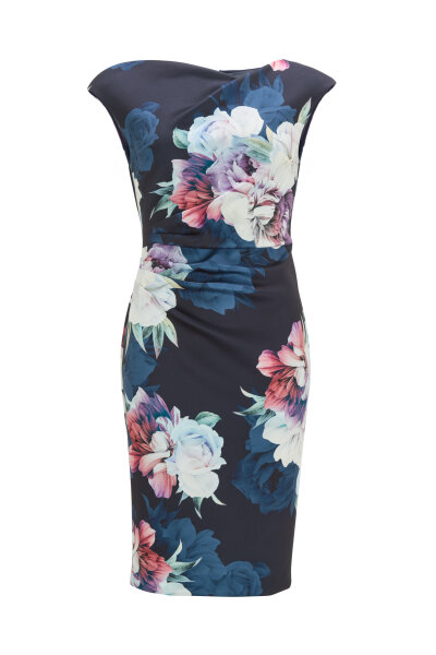 SWING Cocktailkleid aus bedrucktem Scuba navy / multi Blau 44