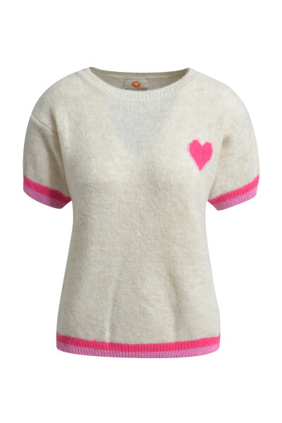 HeartKiss Pullover Short Sleeves With Contrast and Heart cream print
