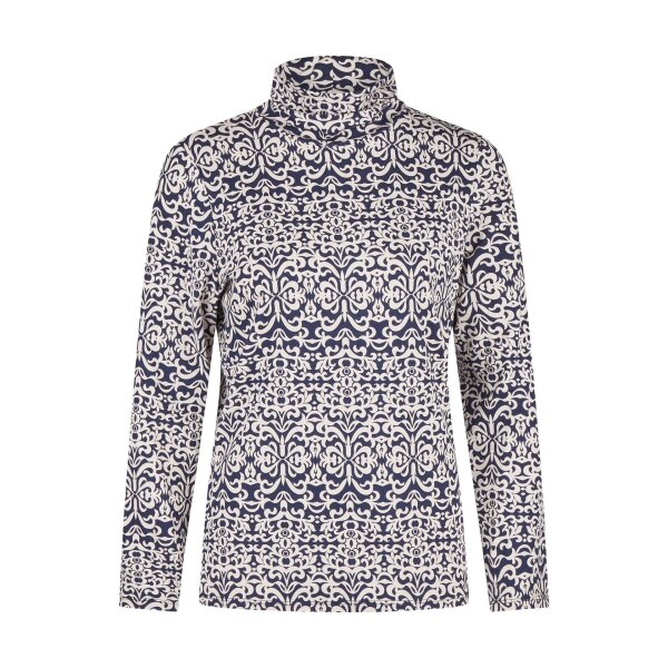 Barbara Lebek Damen Pullover Navy mit Ornament-Muster & Rollkragen