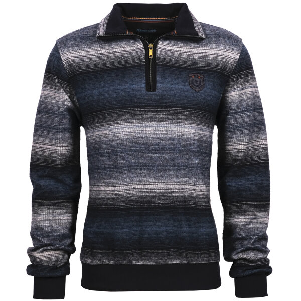 Mode Monte Carlo Sweat-Shirt Troyer Zip Jeansblau grau