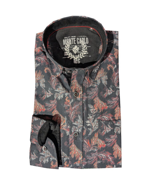 Mode Monte Carlo Hemd Langarm verdeckter Button-Down Kragen Schwarz mit rot