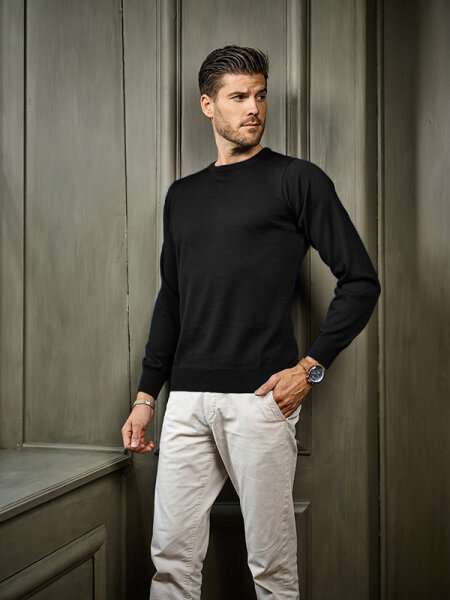 Mode Monte Carlo Herren Pullover Rundhals schwarz