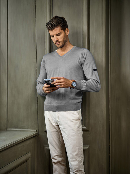 Mode Monte Carlo Herren V Pullover Hellgrau