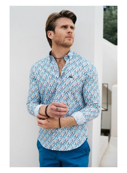 SURFCAR Hemd mit abstraktem Print in Blau und Braun XXL