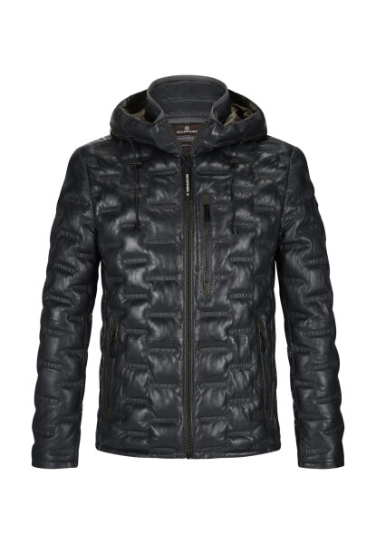 MILESTONE Herren Lederjacke MSTamino mit Kapuze und Stepp Nachtblau 56