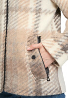 AMBER & JUNE Damen Wollstoff Jacke mit Kapuze, hellbeige braun kariert