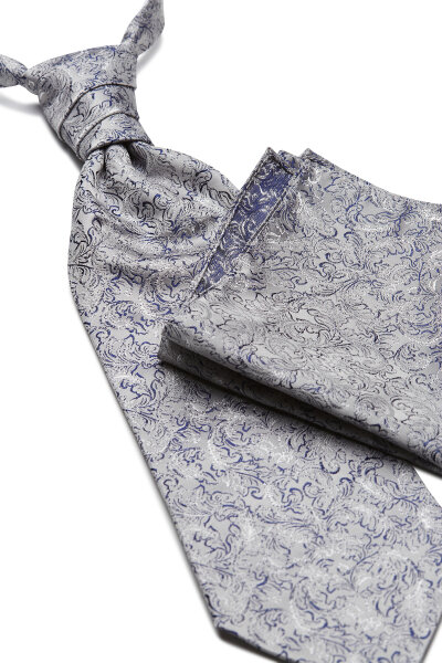 DIGEL Fest/Hochzeit Plastron "Loy" mit Einstecktuch Set Silber Blau