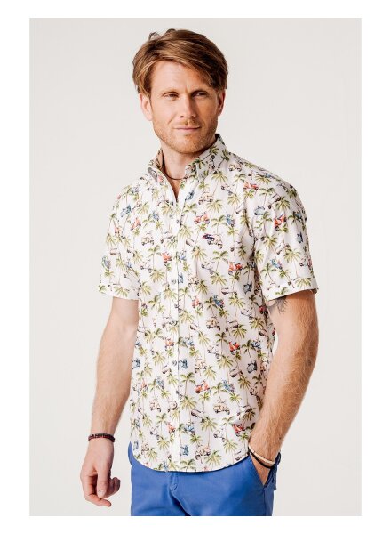 SURFCAR Herren Kurzarm Hemd mit Palmen und Motorrädern XL