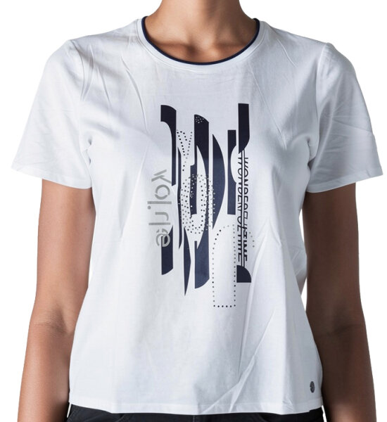 Barbara Lebek Damen kurzarm Shirt mit Print, offwhite weiß
