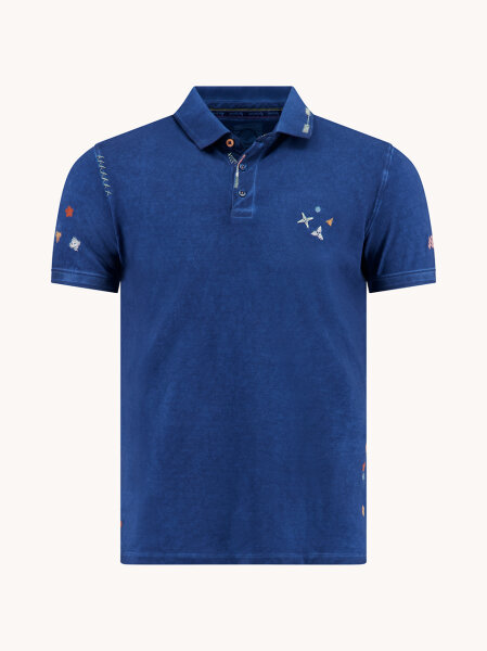 A Fish Named Fred Herren Polo Shirt garment dye, Cobaltblau