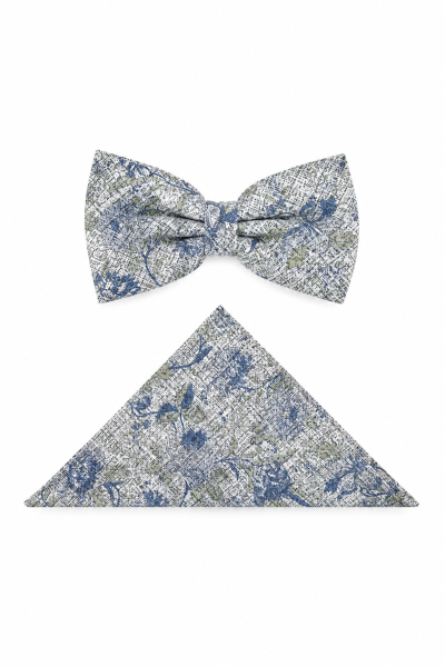 DIGEL Fest/Hochzeit Fliege "Less" mit Einstecktuch Set Florales Muster Grün Blau