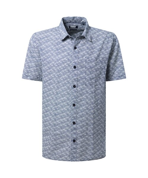 PIONEER Herren Kurzarm Hemd, Druck night sky in blau weiß