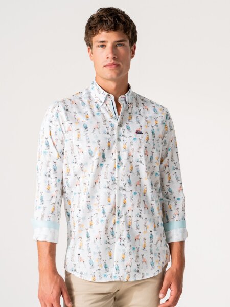 SURFCAR Herren Langarm Hemd mit Windhunden-Print