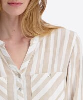 TIMEZONE Damen Langarm Henley Bluse, rice beige spripe