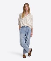 TIMEZONE Damen Langarm Henley Bluse, rice beige spripe