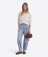 TIMEZONE Damen Langarm Henley Bluse, rice beige spripe