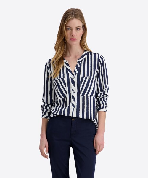 TIMEZONE Damen Langarm Henley Bluse, total eclipse Blau stripe