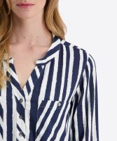 TIMEZONE Damen Langarm Henley Bluse, total eclipse Blau stripe