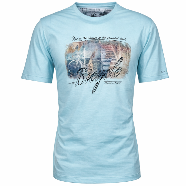 Mode Monte Carlo Herren T-Shirt mit Fahrrad Print, aquablau